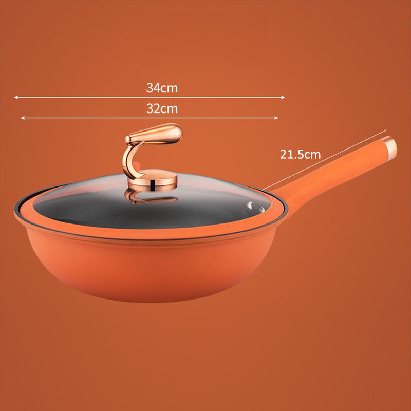 idrop [ 34CM ] Stainless Steel Micro Pressure Single Handle Nonstick Wok / Periuk Masak Tekanan Mikro / 34CM不锈钢微压单柄不粘炒锅(橙/青色)