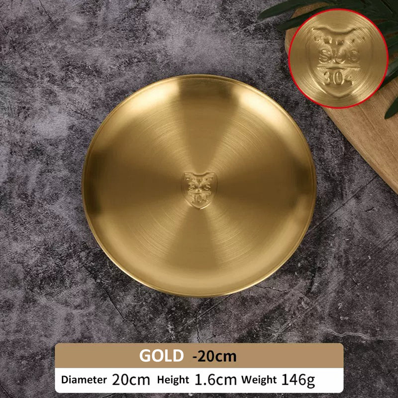 idrop Stainless Steel Barbecue Plate Gold Plated (304) / Piring Pinggan Makan Emas Keluli Tahan Karat 304 / 单层不锈钢烤肉盘(304)