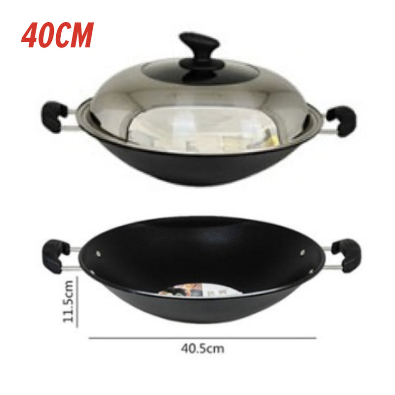 idrop [ 36CM / 38CM / 40CM ] Kitchen Frying Cooking Iron Wok Nonstick / Periuk Besi Masak Tidak Lekat / 厨房油炸烹饪铁锅不粘锅