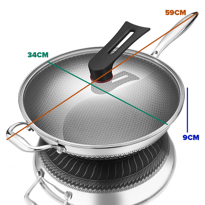 idrop [ 34CM ] SUS316 Stainless Steel Non Stick Double Sided Honeycomb Cooking Frying Pan Wok / Kuali Memasak Keluli / 不锈钢不粘双面蜂窝煎锅炒锅