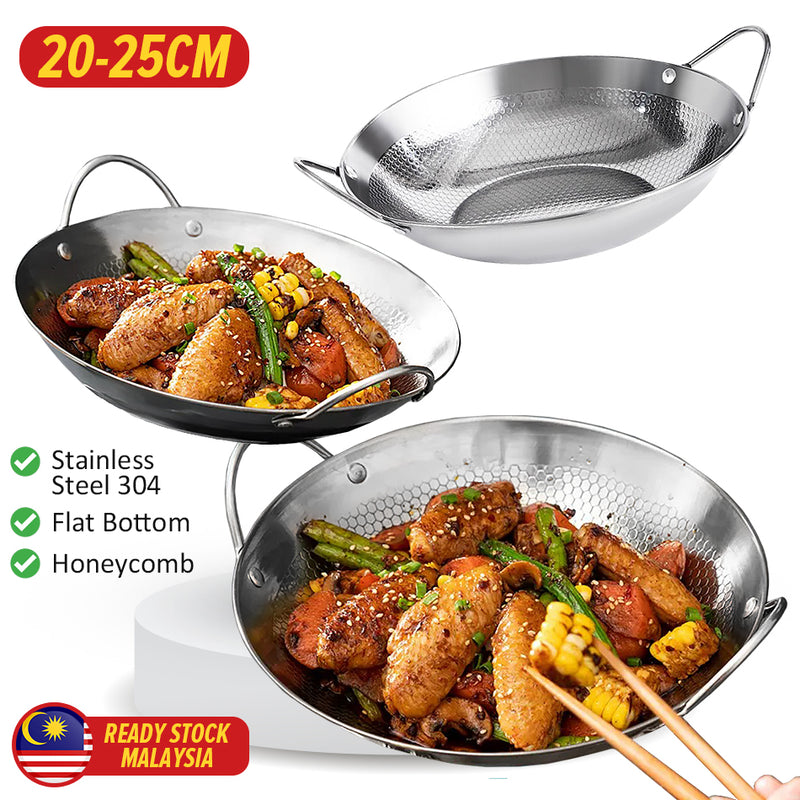 idrop [ 20CM~25CM ] Stainless Steel 304 Honeycomb Cooking Wok Pan / Kuali Masak Keluli Tahan Karat Honeycomb /  加厚304不锈钢干锅