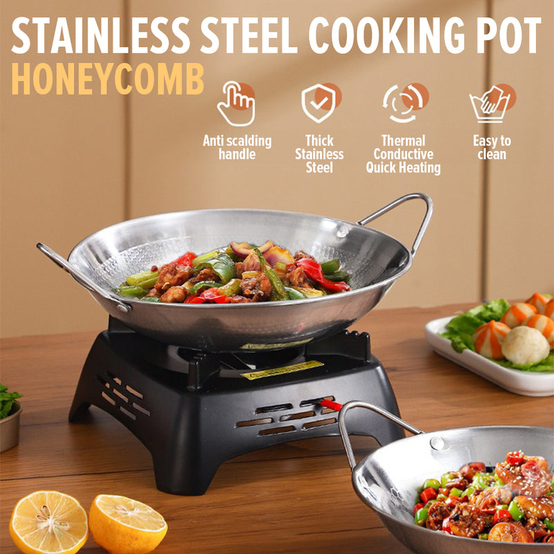 idrop [ 20CM~25CM ] Stainless Steel 304 Honeycomb Cooking Wok Pan / Kuali Masak Keluli Tahan Karat Honeycomb /  加厚304不锈钢干锅