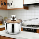 idrop 【18CM/20CM/24CM】 Milk Pot Stainless Steel Single Double Handle Thickened Soup Pot Induction and Gas Compatible Cooking Pot Kitchen Cookware Periuk Susu Keluli Tahan Karat Pemegang Tunggal Periuk Pemegang Dua Tebal Sesuai Dapur Induksi Gas Periuk (S)