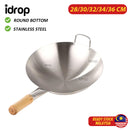 idrop [ 28-36CM ] Round Bottom Uncoated Stainless Steel Cooking Frying Pan / Periuk Memasak Bentuk Kawah Bulat 30CM 32CM 34CM / 30CM 32CM 34CM圆底无涂层不锈钢烹饪煎锅