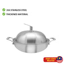 idrop 40CM 316 Two Handles Stainless Steel Non-Stick Cookware Wok Thickened Household / 316 Dua Pemegang Keluli Tahan Karat Alat Memasak Tidak Melekat Kuali Isi Rumah Tebal/316 双柄不锈钢不粘锅炒锅加厚家用