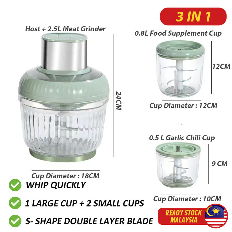 idrop 3IN1 Meat Grinder With 3 Glasses / Pengisar Daging 3IN1 Dengan 3 Gelas / 3IN1 绞肉机含3个玻璃杯