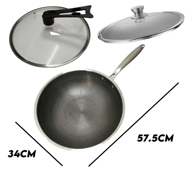 idrop [ 32 / 34CM ] Inner Honeycomb Nonstick Scratch Resistant Cooking Wok Frying Pan / Periuk Kuali Memasak Tidak Lekat / 32CM/34CM内蜂窝单柄特厚不粘炒锅(可立玻璃盖 )