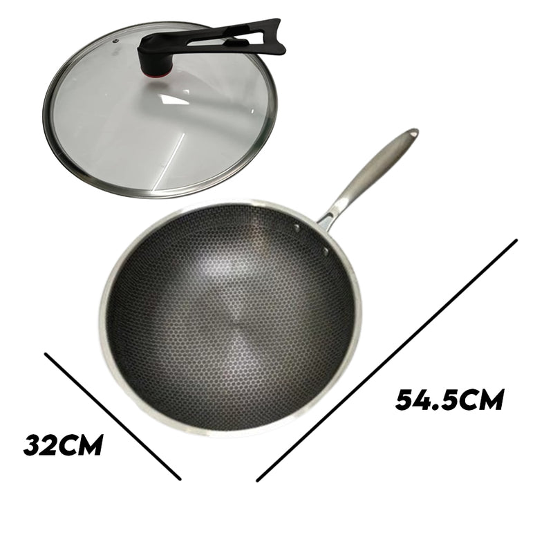 idrop [ 32 / 34CM ] Inner Honeycomb Nonstick Scratch Resistant Cooking Wok Frying Pan / Periuk Kuali Memasak Tidak Lekat / 32CM/34CM内蜂窝单柄特厚不粘炒锅(可立玻璃盖 )