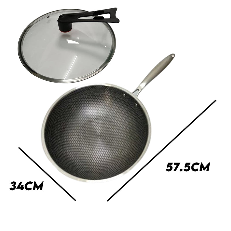 idrop [ 32 / 34CM ] Inner Honeycomb Nonstick Scratch Resistant Cooking Wok Frying Pan / Periuk Kuali Memasak Tidak Lekat / 32CM/34CM内蜂窝单柄特厚不粘炒锅(可立玻璃盖 )