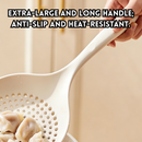idrop 1 PCS - Silicone Slotted Spoon Heat Resistant Non-Stick Long Handle Kitchen Ladle for Noodles Dumplings and Wontons Large Drain Holes, Sudu Penapis Silikon Tahan Haba Tidak Melekat Pemegang Panjang Untuk Mee dan Wantan Lubang Penapisan Besar