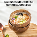 idrop 2 PCS – Natural Coconut Bowl with Spoon Yogurt Bowl Fruit Salad Breakfast Oatmeal Bowl Kitchen Tableware Set Set Mangkuk Kelapa Semula Jadi Dengan Sudu Mangkuk Yogurt Salad Buah Sarapan Oatmeal Peralatan Dapur