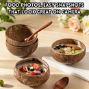 idrop 2 PCS – Natural Coconut Bowl with Spoon Yogurt Bowl Fruit Salad Breakfast Oatmeal Bowl Kitchen Tableware Set Set Mangkuk Kelapa Semula Jadi Dengan Sudu Mangkuk Yogurt Salad Buah Sarapan Oatmeal Peralatan Dapur