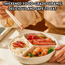 idrop 2 PCS – Ceramic 3 Compartment Steaming Plate Rice Cooker Steamer Tray Baby Food Healthy Diet with Anti Scald Bowl Clip Kitchen Set Pinggan Kukus Seramik 3 Ruang Dulang Kukus Periuk Nasi Pinggan Makanan Bayi Diet Sihat Dengan Penyepit Anti Panas