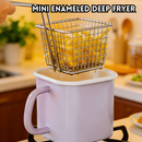 idrop 4 PCS – Macaron Fry Pot Mini Enamel Deep Fryer with Strainer Small Household Frying Pot Kitchen Cookware Set Set Periuk Goreng Macaron Mini Enamel Dengan Penapis Periuk Goreng Kecil Rumah Peralatan Dapur