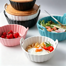 idrop【  7 / 9 INCH 】– Ceramic Double Handle Bowl Instant Noodle Bowl Creative Salad Soup Bowl with Wooden Lid Anti Scald Handle Mangkuk Seramik Pemegang Dua Mangkuk Mi Segera Mangkuk Salad dan Sup Kreatif Dengan Penutup Kayu Pemegang Anti Panas (S)