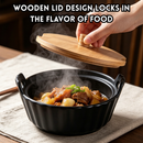 idrop【  7 / 9 INCH 】– Ceramic Double Handle Bowl Instant Noodle Bowl Creative Salad Soup Bowl with Wooden Lid Anti Scald Handle Mangkuk Seramik Pemegang Dua Mangkuk Mi Segera Mangkuk Salad dan Sup Kreatif Dengan Penutup Kayu Pemegang Anti Panas (S)