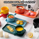 idrop 【Ceramic Set】5 INCH Ceramic Breakfast Bowl with Handle 12 INCH Ceramic Plate Creative Home Dining Tableware Set Random Colour Mangkuk Sarapan Seramik 5 INCH Dengan Pemegang Pinggan Seramik 12 INCH Set Peralatan Makan Kreatif Rumah Warna Rawak (S)