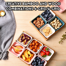 idrop【 4 / 6 Grid 】Small Square Ceramic Bowl with Wooden Tray Snack Plate Nuts Sauce Dip Plate Home Serving Platter Random Colour Mangkuk Kecil Segi Empat Seramik 4 / 6 Petak Dengan Dulang Kayu Pinggan Snek Kekacang Buah Kering Sos Warna Rawak (S)
