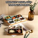 idrop【 4 / 6 Grid 】Small Square Ceramic Bowl with Wooden Tray Snack Plate Nuts Sauce Dip Plate Home Serving Platter Random Colour Mangkuk Kecil Segi Empat Seramik 4 / 6 Petak Dengan Dulang Kayu Pinggan Snek Kekacang Buah Kering Sos Warna Rawak (S)