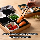 idrop【 4 / 6 Grid 】Small Square Ceramic Bowl with Wooden Tray Snack Plate Nuts Sauce Dip Plate Home Serving Platter Random Colour Mangkuk Kecil Segi Empat Seramik 4 / 6 Petak Dengan Dulang Kayu Pinggan Snek Kekacang Buah Kering Sos Warna Rawak (S)