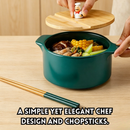 idrop Ceramic Instant Noodle Bowl with Wooden Lid Chef Handle Chopsticks Phone Holder Soup Bowl Ceramic Bowl with Cover Mangkuk Mi Segera Seramik Dengan Penutup Kayu Bentuk Chef Penyepit Pemegang Telefon Mangkuk Sup Seramik Bersalut Dengan Penutup (S)