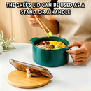 idrop Ceramic Instant Noodle Bowl with Wooden Lid Chef Handle Chopsticks Phone Holder Soup Bowl Ceramic Bowl with Cover Mangkuk Mi Segera Seramik Dengan Penutup Kayu Bentuk Chef Penyepit Pemegang Telefon Mangkuk Sup Seramik Bersalut Dengan Penutup (S)