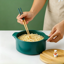 idrop Ceramic Instant Noodle Bowl with Wooden Lid Chef Handle Chopsticks Phone Holder Soup Bowl Ceramic Bowl with Cover Mangkuk Mi Segera Seramik Dengan Penutup Kayu Bentuk Chef Penyepit Pemegang Telefon Mangkuk Sup Seramik Bersalut Dengan Penutup (S)
