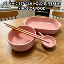 idrop 4 PCS Ceramic Set – Ceramic Double Handle Baking Tray Creative Matte Soup Bowl Small Seasoning Dish Chopsticks Oven Baking Plate Tray Seramik Dulang Pembakar Seramik Pemegang Dua Mangkuk Sup Matte Kreatif Pinggan Perasa Kecil Penyepit Pinggan (S)