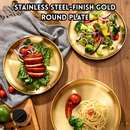 idrop 【23CM – 30CM】Stainless Steel Round Serving Tray Thickened Gold BBQ Plate Fruit Cake Dining Shallow Serving Dish Kitchen Tableware Pinggan Bulat Keluli Tahan Karat 23CM–30CM Tebal Warna Emas BBQ Pinggan Buah Kek Makan Dulang Hidangan Cetek (S)