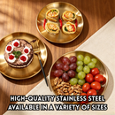 idrop 【23CM – 30CM】Stainless Steel Round Serving Tray Thickened Gold BBQ Plate Fruit Cake Dining Shallow Serving Dish Kitchen Tableware Pinggan Bulat Keluli Tahan Karat 23CM–30CM Tebal Warna Emas BBQ Pinggan Buah Kek Makan Dulang Hidangan Cetek (S)