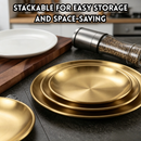 idrop 【23CM – 30CM】Stainless Steel Round Serving Tray Thickened Gold BBQ Plate Fruit Cake Dining Shallow Serving Dish Kitchen Tableware Pinggan Bulat Keluli Tahan Karat 23CM–30CM Tebal Warna Emas BBQ Pinggan Buah Kek Makan Dulang Hidangan Cetek (S)