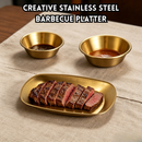 idrop 304 Stainless Steel Plate Bowl Deep Oval Serving Tray BBQ Flat Bottom Snack Dessert Dish Gold Serving Tray Pinggan Keluli Tahan Karat 304 Satu Lapisan Pinggan Bujur Dalam Pinggan Snek Pencuci Mulut Dulang Hidangan Warna Emas Peralatan (S)