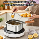 idrop 19CM Stainless Steel Frying Pot Deep Fry Pot Multi Function Cooking Pot Food Storage Container Outdoor Camping Pot Kitchen Cookware Periuk Goreng Keluli Tahan Karat 19CM Serbaguna Bekas Simpanan Makanan Periuk Perkhemahan dan Dapur Rumah (S)