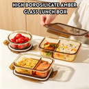 idrop【Rectangle / Round】Multi Size Glass Food Container Microwave Safe Lunch Box with Lid Airtight Fresh Keeping Fruit Bekas Makanan Kaca Warna Teh Bentuk Segi Empat dan Bulat Microwave Dengan Penutup Kedap Udara Bekas Buah dan Bento Pelbagai Saiz (S)