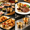 idrop 6CM 304 Stainless Steel Sauce Dish Sauce Cup Gold Condiment Bowl Dipping Sauce Plate Seasoning Kitchen Tableware Set Set Pinggan Sos 6CM Keluli Tahan Karat 304 Cawan Sos Warna Emas Mangkuk Perasa Pinggan Cencah Sos Pinggan Hidangan Dapur Rumah (S)