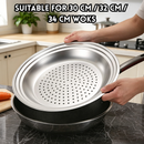 idrop 34CM Stainless Steel Steaming Rack Drain Tray Thickened Steamer Plate Multi Function Wok Compatible Rak Kukus Keluli Tahan Karat 34CM Dulang Tiris Air Tebal Dulang Kukus Serbaguna Sesuai Untuk Kuali Rak Kukus Rendaman Air Peralatan Dapur Rumah (S)