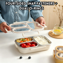 idrop 800ML 304 Stainless Steel 3 Compartment Rectangular Lunch Box Microwave Safe Food Grade Bento Meal Container Fresh Keeping Bekas Makan 800ML Keluli Tahan Karat 304 3 Ruang Bekas Bento Segi Empat Sesuai Microwave Gred Makanan Simpanan Makanan (S)