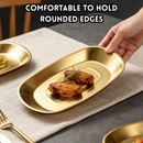 idrop 304 Stainless Steel Plate Bowl Deep Oval Serving Tray BBQ Flat Bottom Snack Dessert Dish Gold Serving Tray Pinggan Keluli Tahan Karat 304 Satu Lapisan Pinggan Bujur Dalam Pinggan Snek Pencuci Mulut Dulang Hidangan Warna Emas Peralatan (S)