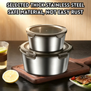 idrop 【350ML / 550ML / 900ML】Stainless Steel Food Storage Container with Lock Clip Lunch Box Airtight Fresh Keeping Bowl with Lid Set Set Bekas Simpanan Makanan Keluli Tahan Karat Dengan Klip Kunci Kotak Bento Bekas Kedap Udara Mangkuk Dengan Penutup (S)