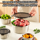 idrop 【350ML / 550ML / 900ML】Stainless Steel Food Storage Container with Lock Clip Lunch Box Airtight Fresh Keeping Bowl with Lid Set Set Bekas Simpanan Makanan Keluli Tahan Karat Dengan Klip Kunci Kotak Bento Bekas Kedap Udara Mangkuk Dengan Penutup (S)