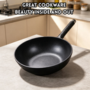 idrop 32CM Blue Crystal Non Stick Wok with Steamer & Spatula Flat Bottom Frying Pan for Gas Stove & Induction Cooker Kuali Blue Crystal 32CM Dengan Pengukus & Spatula Periuk Leper Anti Lekat Sesuai Untuk Dapur Gas & Induksi (S)