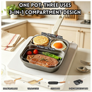 idrop 3 in 1 Titanium Iron Non Stick Frying Pan 3 Compartment Breakfast Egg Burger Pan Flat Bottom Cooking Pan Kitchen Cookware Set Set Kuali Tidak Lekat Titanium Iron 3 Dalam 1 Kuali Sarapan 3 Ruang Kuali Telur dan Burger Tapak Rata Peralatan Dapur (S)
