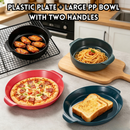 idrop 18CM PP Plastic Bowl / 22.3CM PP Plastic Double Handle Round Plate Fruit Salad Steak Serving Restaurant Home Use Mangkuk Pemegang Dua Plastik PP 18CM Pinggan Bulat Pemegang Dua Plastik PP 22.3CM Salad Buah Hidangan Steak Kegunaan Rumah Restoran (S)