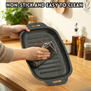 idrop【 S / M / L 】Rectangular BBQ Grill Pan Non Stick Baking Tray Outdoor Barbecue Teppanyaki Fish Grill Pan Kitchen Cookware Dulang BBQ Segi Empat Kuali Panggang Tidak Lekat Untuk Barbeku Luar Teppanyaki dan Ikan Peralatan Dapur Rumah (S)