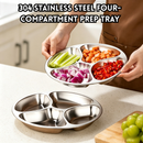 idrop 25CM 304 Stainless Steel 4 Grid Prep Tray Food Grade Kitchen Ingredient Plate Onion Ginger Garlic Seasoning Tray Hotpot Serving Dulang Penyediaan 25CM Keluli Tahan Karat 304 4 Ruang Gred Makanan Pinggan Bahan Masakan Bawang Halia Bawang Putih (S)