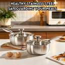idrop【18CM / 20CM】Stainless Steel Pot with Glass Lid Double Pour Spout Milk Pot Baby Food Steaming Cooking Noodle Soup Pot Single Serving Periuk Keluli Tahan Karat 18CM / 20CM Penutup Kaca Corong Tuang Dua Arah Periuk Susu Makanan Bayi Kukus dan Mi (S)