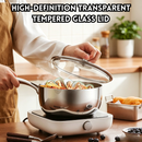 idrop【18CM / 20CM】Stainless Steel Pot with Glass Lid Double Pour Spout Milk Pot Baby Food Steaming Cooking Noodle Soup Pot Single Serving Periuk Keluli Tahan Karat 18CM / 20CM Penutup Kaca Corong Tuang Dua Arah Periuk Susu Makanan Bayi Kukus dan Mi (S)
