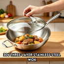 idrop 【34CM–38CM】304 Thickened Stainless Steel Wok Round Bottom Cooking Pan Induction and Gas Compatible with Glass Flying Lid Kuali Keluli Tahan Karat 304 Tebal Dasar Bulat Tidak Lekat Sesuai Dapur Induksi dan Gas Dengan Penutup Kaca Peralatan Dapur (S)