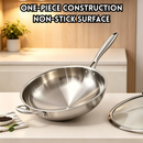 idrop 【34CM–38CM】304 Thickened Stainless Steel Wok Round Bottom Cooking Pan Induction and Gas Compatible with Glass Flying Lid Kuali Keluli Tahan Karat 304 Tebal Dasar Bulat Tidak Lekat Sesuai Dapur Induksi dan Gas Dengan Penutup Kaca Peralatan Dapur (S)