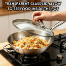 idrop 【34CM–38CM】304 Thickened Stainless Steel Wok Round Bottom Cooking Pan Induction and Gas Compatible with Glass Flying Lid Kuali Keluli Tahan Karat 304 Tebal Dasar Bulat Tidak Lekat Sesuai Dapur Induksi dan Gas Dengan Penutup Kaca Peralatan Dapur (S)
